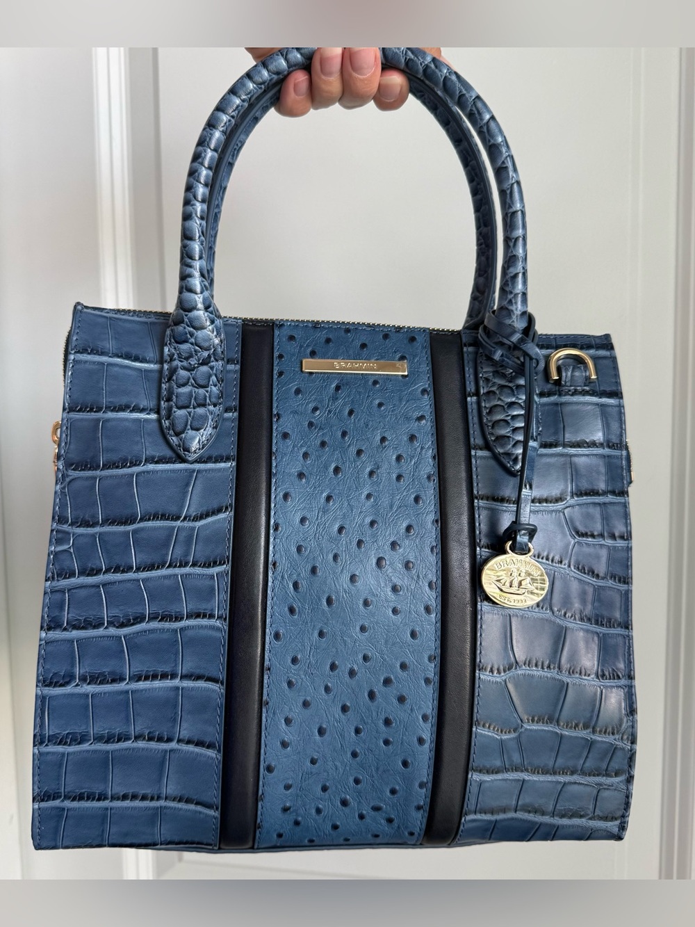 Brahmin Small Caroline Satchel Retro Blue Skye Leather - Picture 2 of 9